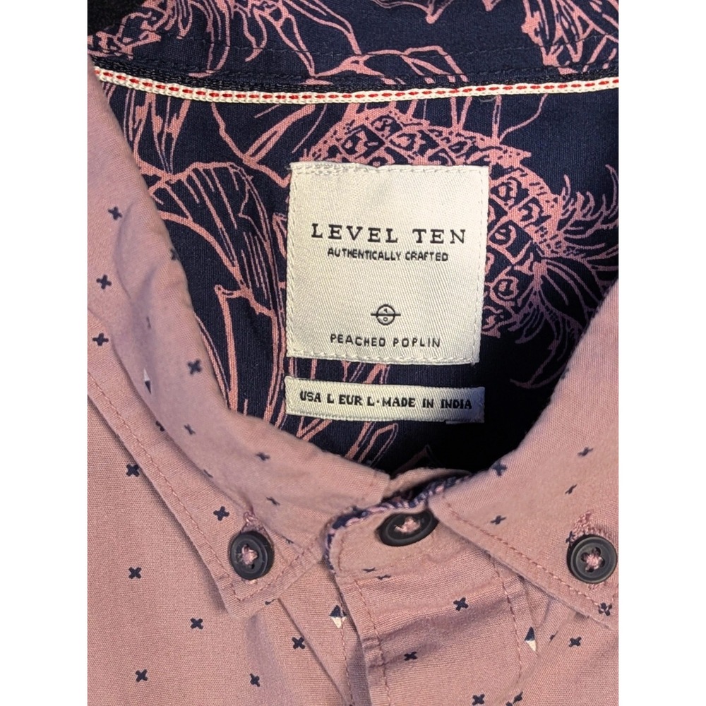 Large Level Ten Short Sleeve Mauve Mens Button Front Shirt Contrast Trim Club